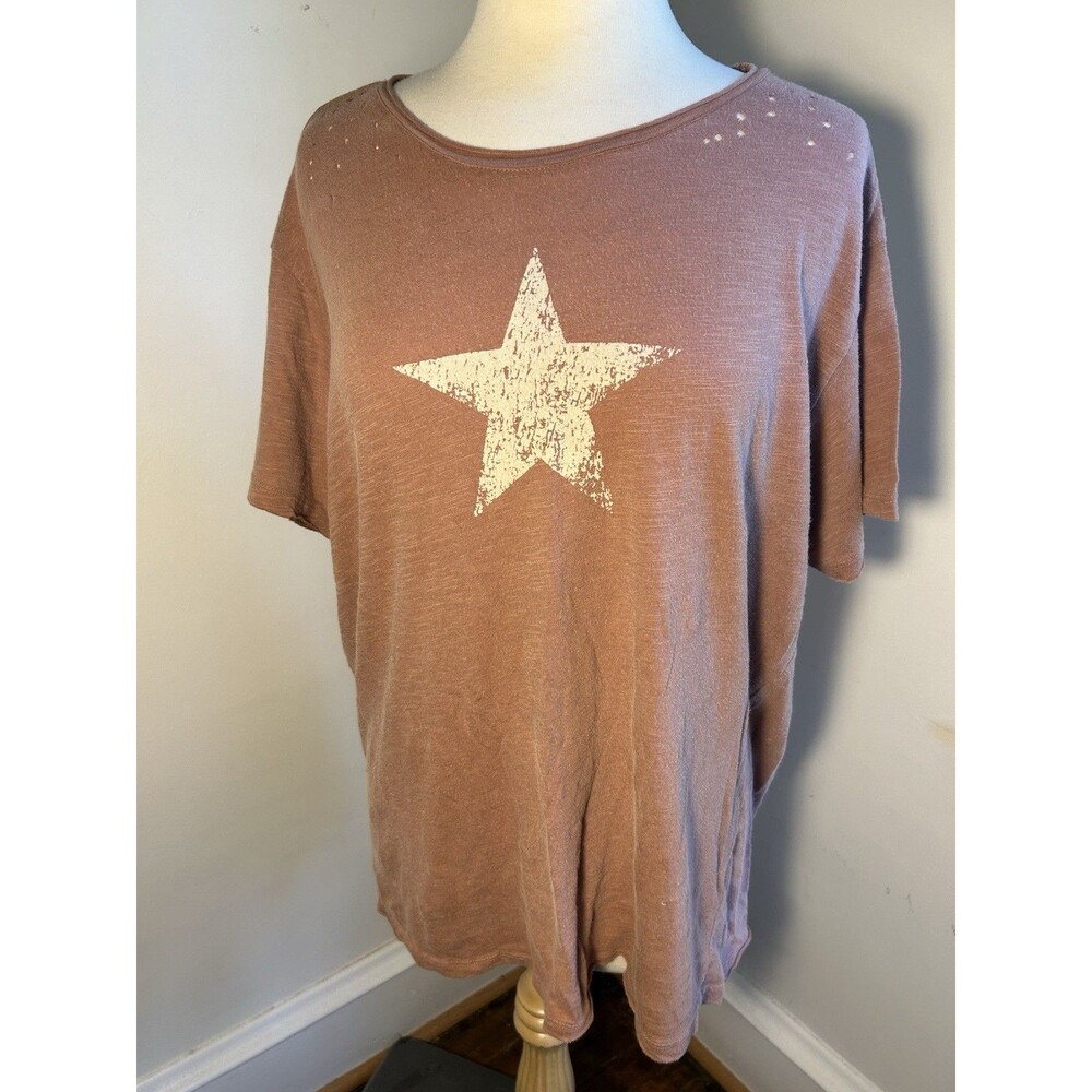 Magnolia Pearl PRESTON Pink Star  Distressed PINK summer T Shirt XL Oversized